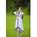 Boho Style Ukrainian Embroidered Assimetric Dress Flowers White with Yellow/Black Embroidery